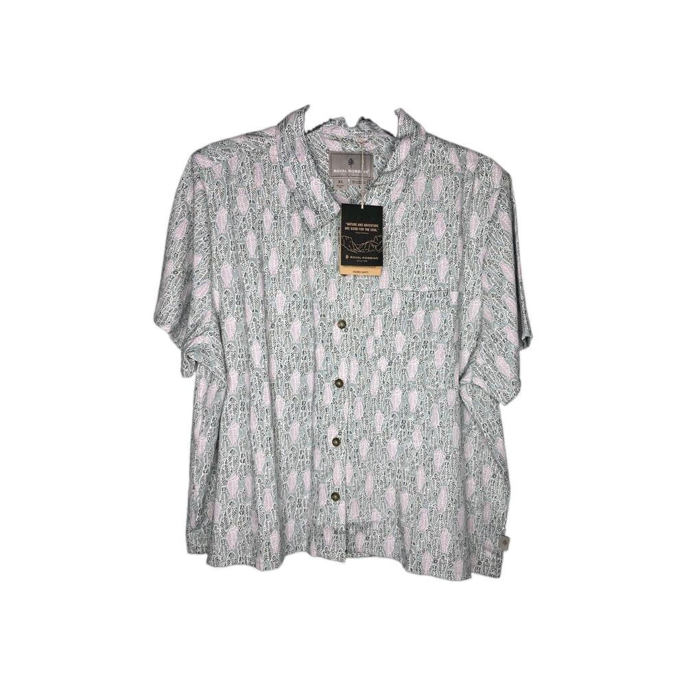 Royal Robbins Womans Camino Pucker Shirt Size XL Sage Fish Green Pink SS Button